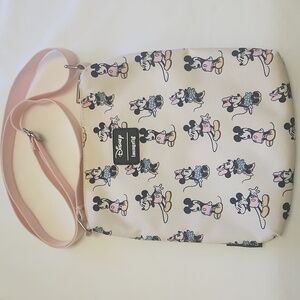 Loungefly Disney Mickey and Minnie Crossbody Bag - Pink and Cream